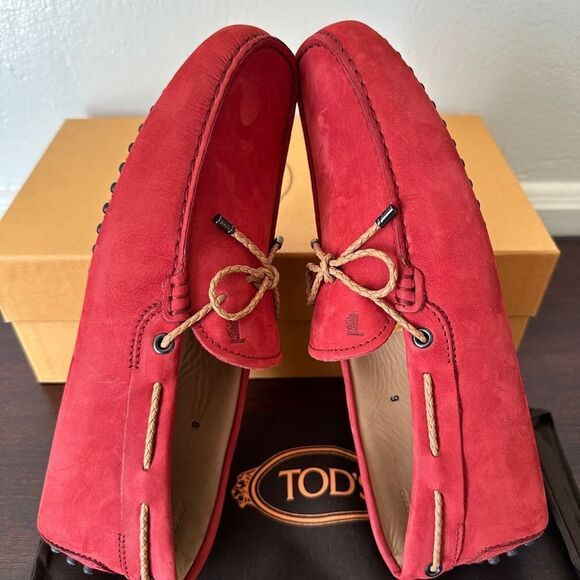 TOD'S Men's Laccetto  Red slip-on suede driving Loafers size US6, EU 38 1/5 - Picture 4 of 15